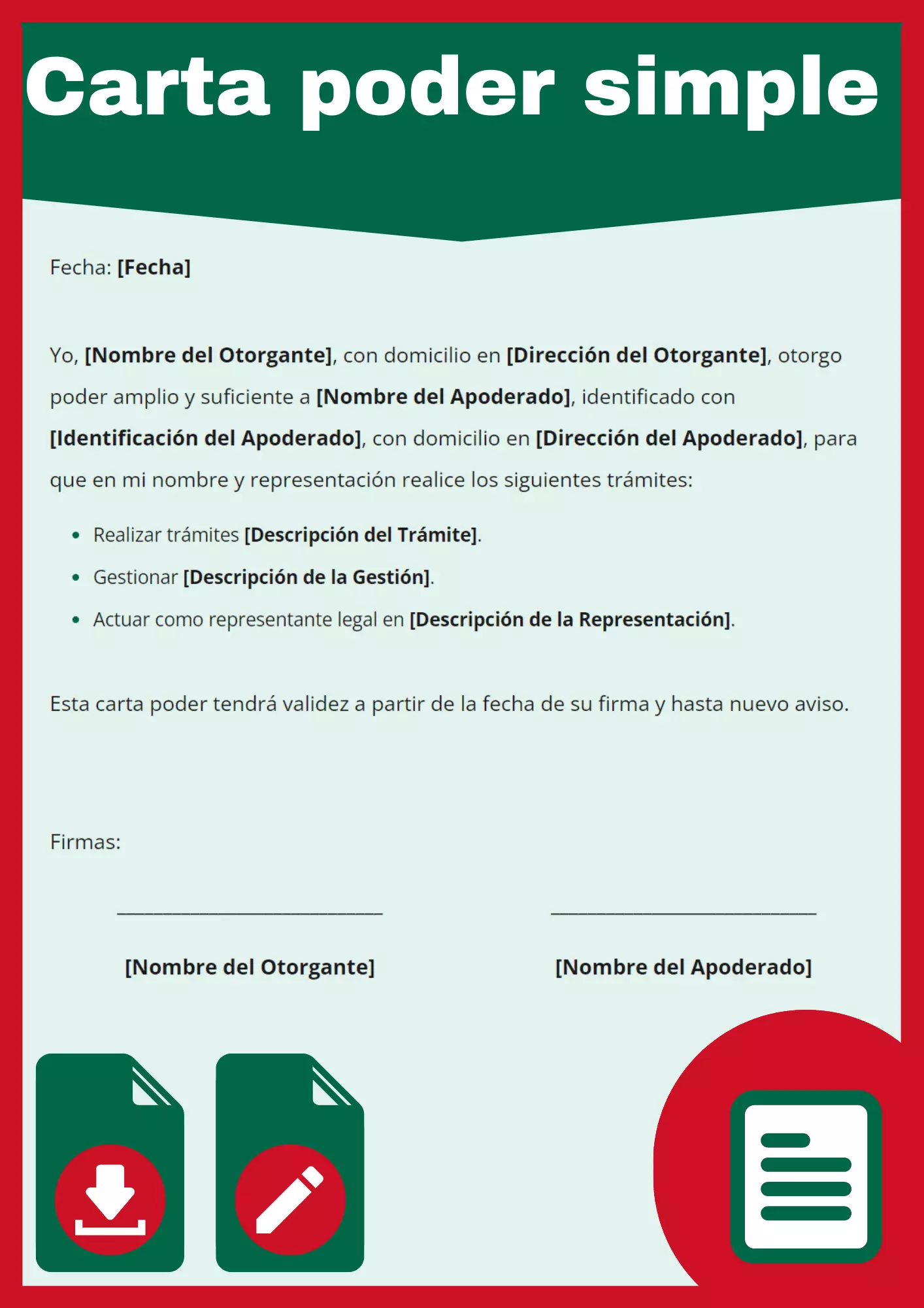 Carta Poder Simple Guía Descargas Pdf Y Word 4627